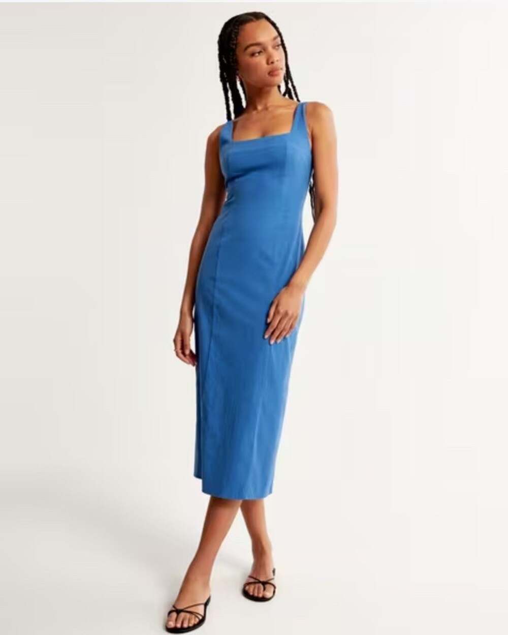 Abercrombie & Fitch Midi Dress Womens Medium Tall Blue Stretch Cotton Minimalist